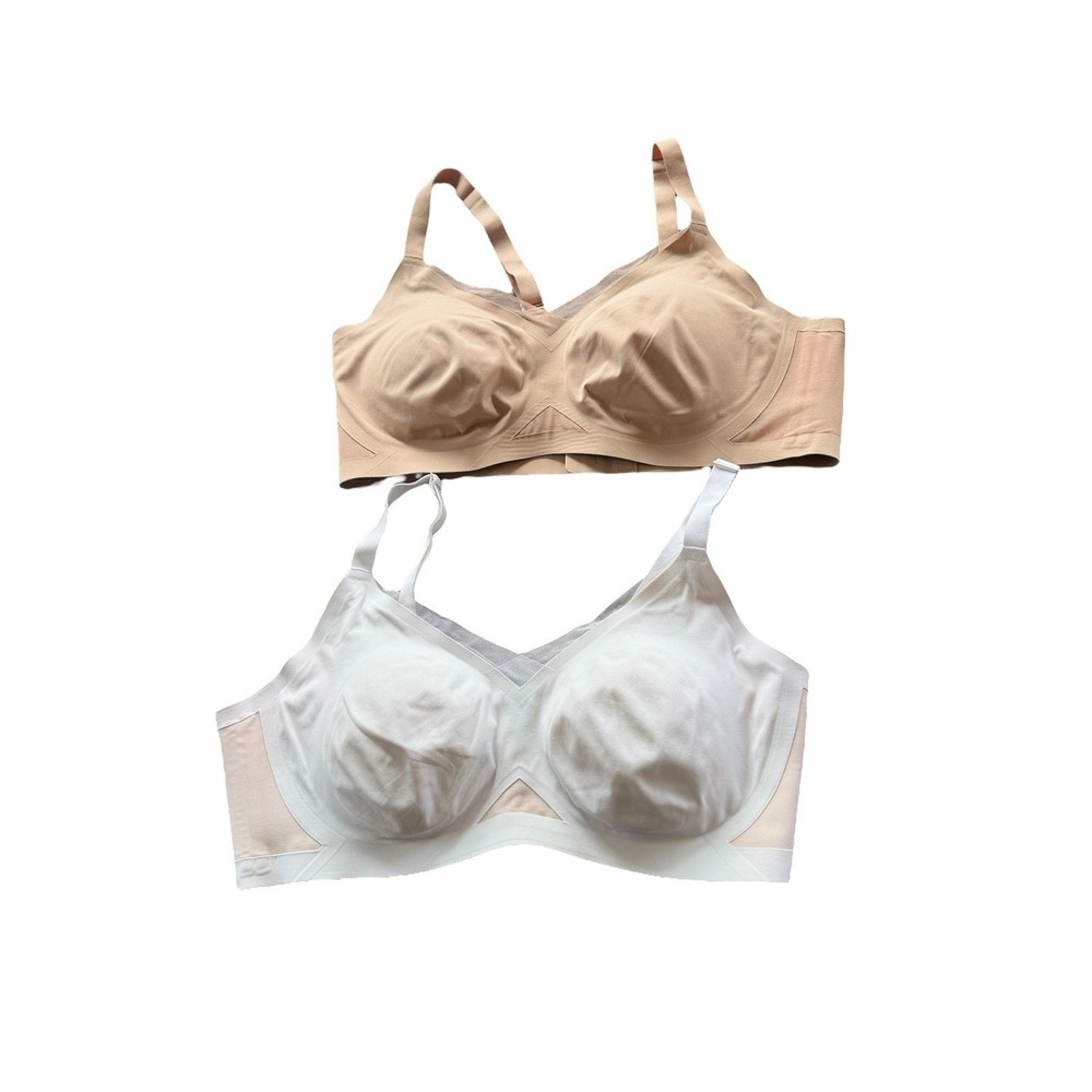 HONEYLOVE LOT Crossover 1X  Nude‎ And White Plunge Removable Cups Wireless Bras